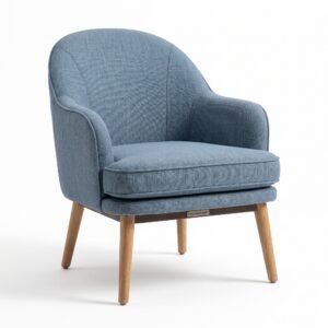 Furniture Ripple Mid-Century Modern Upholstered Accent Chair – Ergonomic Linen Reading Armchair with Solid Wood Legs (Slate Blue)