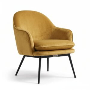 Furniture Ripple Mid-Century Modern Upholstered Accent Chair – Curved Mustard Yellow Velvet Armchair with Black Tapered Legs